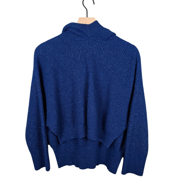 Nude Blue Lurex Wool Knit Hoodie Sweater S(38) Metallic Ribbed Pullover - Picture 2 of 5